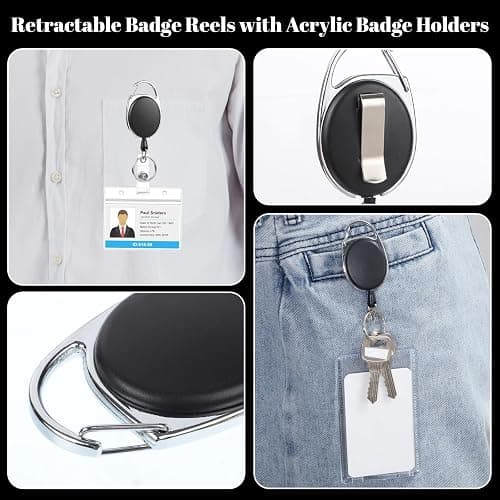 2 Set Badge Holder Retractable Clip Heavy Duty Badge Reel with Acrylic Clear Vertical ID Card Badge Holders for Work Office Nurse Teacher Student thumbnail 5