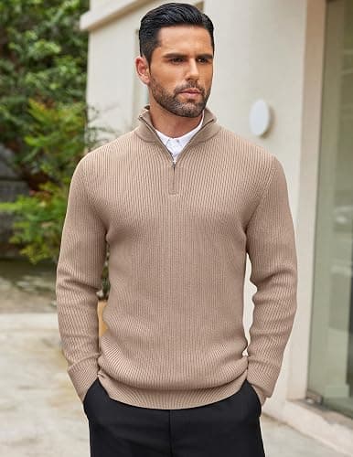 COOFANDY Men's Quarter Zip Sweaters Slim Fit Mock Neck Pullover Sweaters Lightweight Knitted Polo Sweater thumbnail 2