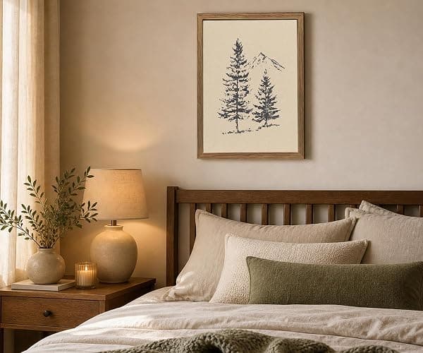 Framed Forest Pine Tree Wall Art Print Canvas, Rocky Mountain Landscape Drawing Poster, Minimalist Spruce Tree Painting Picture, Rustic Nature Wall Decor for Living Room Bedroom Cabin Office12x16In thumbnail 3