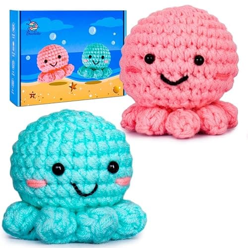 Crochetta Crochet Kit for Beginners, Amigurumi Crocheting Animals Kits w Step-by-Step Video Tutorials, Knitting Starter Pack for Adults and Kids, Jumbo 2 Octopus Familly (40%+ Yarn Content) - Image 1