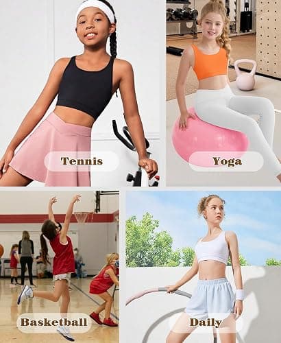 QooNoo Girls Training Bra Seamless Sport Bras for Teens Strappy Scoop Neck Yoga Crop Top Dance Kids Teens thumbnail 5