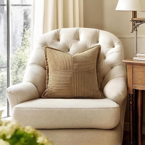 MIULEE Decorative Throw Pillow Covers for Couch Bed Livingroom 18x18 Inch Set of 2 Brown Boho Accent Throw Pllows Broadside Striped Patchwork Soft Corduroy Pillowcases thumbnail 4