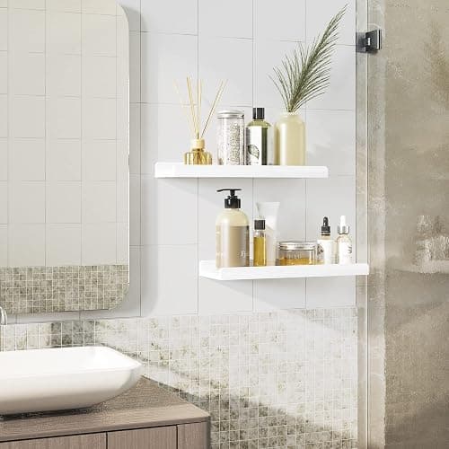 Love-KANKEI Floating Shelves Wall Mounted Set of 2, 17 Inch Rustic Wood Wall Shelves for Storage, Bedroom Living Room Bathroom Kitchen Office and More White thumbnail 2