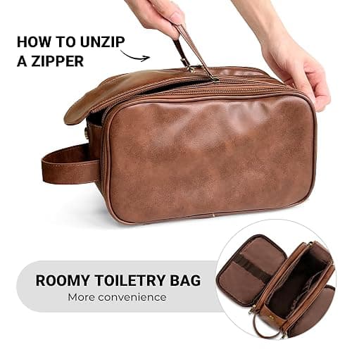 Elviros Toiletry Bag for Men, Large Travel Shaving Dopp Kit Water-resistant Bathroom Toiletries Organizer PU Leather Cosmetic Bags thumbnail 6