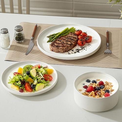 Ruxmirae 6 Piece Dinnerware Set, Modern Minimalist Stoneware Plates and Bowls Sets, Modern Dinner Plate, Salad Plate, Cereal Bowl, Dish Set for 2, Microwave and Dishwasher Safe, Matte White thumbnail 7