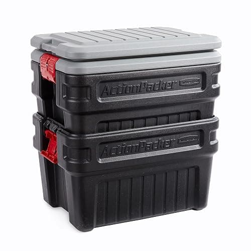 Rubbermaid ActionPacker️ 24 Gal Lockable Storage Box Pack of 2, Outdoor, Industrial, Rugged, Grey and Black thumbnail 3