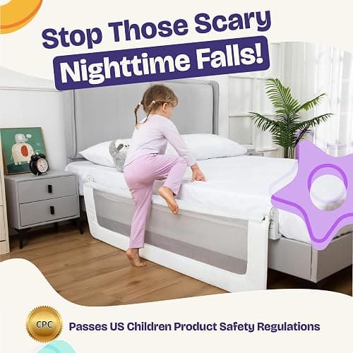 ComfyBumpy 1-Pack Bed Rail for Toddlers 55.5" L x 19.5" H | Toddler Bed Rails for Twin, Full, Queen & King Mattress Size | Swing Down Rail Guard | Mattress Side Rail for Kids | White thumbnail 5
