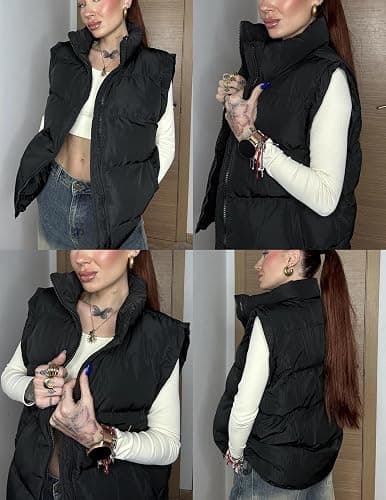 Zeagoo Puffer Vest Women Sleeveless Lightweight Quilted Jacket Stand Collar Zip Up Down with Pockets Winter Outerwear 2025 thumbnail 6