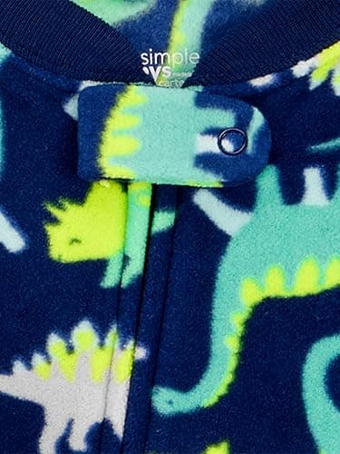 Simple Joys by Carter's Toddlers and Baby Boys' Loose-Fit Flame Resistant Fleece Footed Pajamas, Pack of 3 - 2T - Grey Construction/Navy Dinosaur/Orange Stripe thumbnail 2