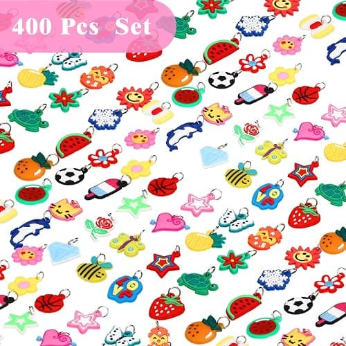 Hungdao 200 Pcs Rubber Loom Band Charm Only Silicone Rainbow Bracelet Charms, Soccer Keychain Bracelet Pendant Summer Rubber Accessories Colorful Jewelry Making Kit with 200 Opening Rings thumbnail 4