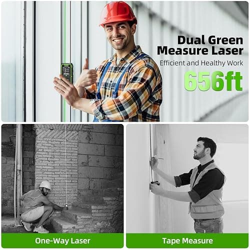 Huepar Dual Laser Measuring Tool, 656Ft Green-Beam Bilateral Digital Laser Distance Measure 6 Units Ft/in/M, Rechargeable Laser Measurement Tool -Backlit LCD Display, Length/Area/Volume/Angle Sensor thumbnail 2