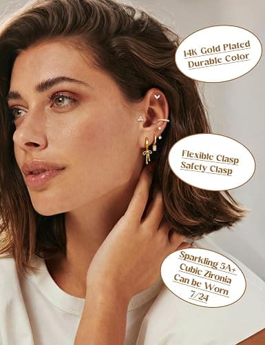 ORAZIO Small Hoop Stud Earrings Stacks for Women 14K Gold Plated Silver Huggie Hoops Cartilage Hypoallergenic Chain Cute Dangle Earrings Set for Multiple Piercings Jewelry thumbnail 6