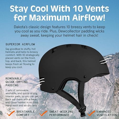 Retrospec Dakota Adult Bike Helmet for Men & Women - Multi-Sport Protection with ABS Shell, EPS Foam, 10 Vents & Removable Washable Padding for BMX, Skating, Scooter and Skate - Helmets for Adults thumbnail 4