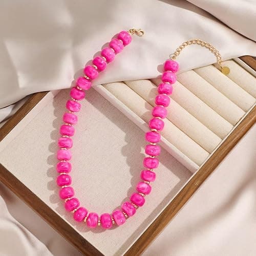 Zhuozatrfa Colorful Beaded Necklace for Women Unique Resin Beads Choker Necklaces Boho Statement Chunky Necklace Summer Vacation Jewelry thumbnail 4