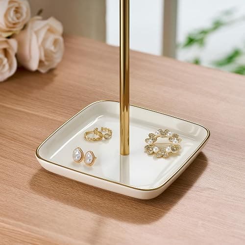 pickpiff Necklace Holder Stand with Ceramic Base: 12" Jewelry Tree Display Organizer for Necklaces, Bracelets, Rings, Earrings, Tall Gold Stand for Women, Aesthetic Room Décor thumbnail 4