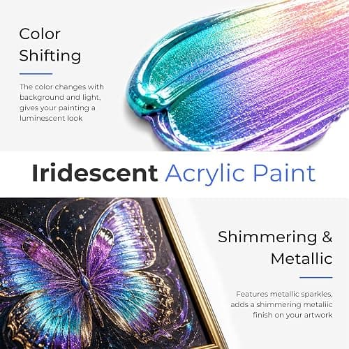 Smallbudi Iridescent Acrylic Paint Set, 20 Colors Bulk Color Shifting Paint | 250ml/8.45oz Large Bottles Fluid Painting Medium, Non Toxic Pearlescent Chameleon Craft Paint for Canvas Rocks Wood Crafts thumbnail 3