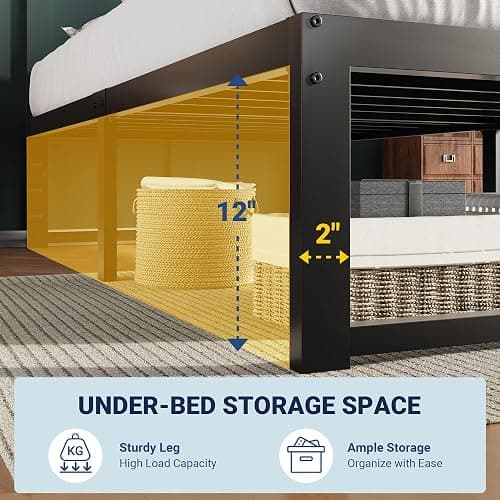 Allewie Twin Bed Frame, 14 Inch Metal Platform Bed Frame with 4000LBS Heavy Duty Steel Slats Support, Noise Free, Easy Assembly, No Box Spring Needed, Black thumbnail 7