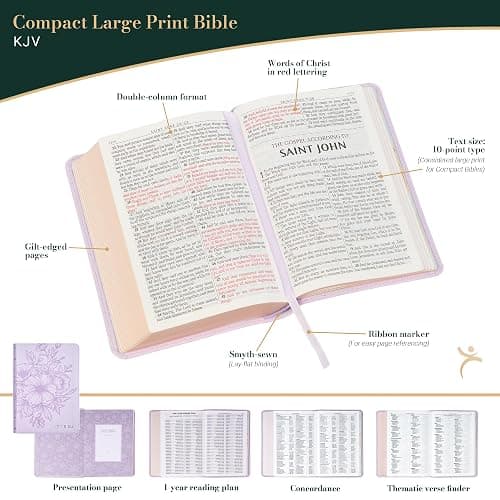 KJV Holy Bible, Compact Large Print Vegan Leather Red Letter Edition - Ribbon Marker, King James Version, Purple (KJV Compact LP Editions) thumbnail 2