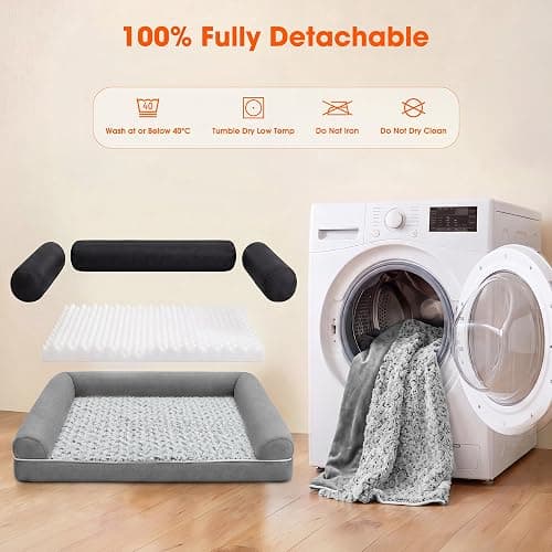 EOBUSKOR Waterproof Short Plush Orthopedic Sofa Dog Bed for Large Dogs | 28D High-Density Foam, Fully Removable Bolsters & Pads, Washable Rose Swirl Short Plush, 100% Waterproof Liner, Non-Slip Base thumbnail 3