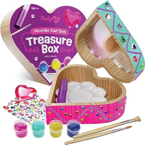 Pretty Me Paint Your Own Wooden Kids Heart Treasure Box Kit - Basket Stuffers - Art Kits for Toddler Girl - Arts and Craft Gifts for Ages 4-6 Year Old Girls - DIY Jewelry - Toys - Crafts Painting Gift thumbnail 8