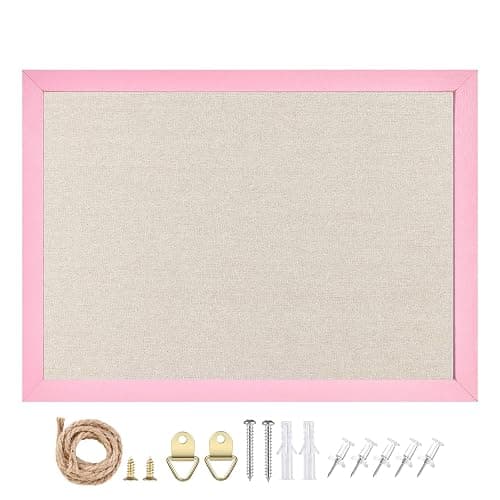 Linen Bulletin Board,10.2"x14.2" Pink Wood Frame Bulletin Boards,Beige Linen,Small Pin Board for Home Kitchen Office Decorative(PK-2636) thumbnail 4