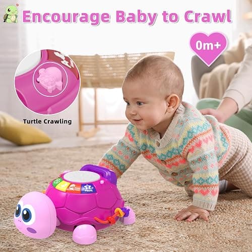 KaeoHye Musical Turtle Baby Toys 6-12 Months，Baby Crawling Toys for 12-18 Months,Early Learning Toy with Light&Sound,Tummy Time Toys Gifts for 3-6 4 5 7 8 9-12 18 Month Boy Girl（Pink） thumbnail 5