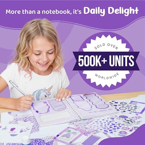 jackinthebox DIY Journal for Girls Ages 8-12, 242 pcs, Scrapbook Kit, Tween Girls Gifts, Girls Journal Kit, Includes 10 Mental Health Exercises (Purple) thumbnail 2