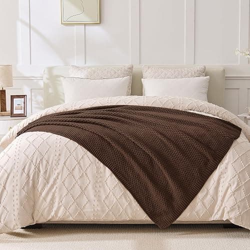OnesCosy Dark Brown Throw Blanket, Chocolate Knit Throw Blanket for Couch, Soft Cozy Warm Lightweight Decorative Reversible Moss Stitch Knitted Blankets for Bed, 50x60 Inches, Chocolate Brown thumbnail 5