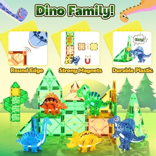 Coodoo Dinosaur Toys Magnetic Tiles 3D Movable Dinos for Kids 3-5 5-7 Toddler Outdoor Sensory Toys, STEM Educational Magnetic Blocks for 3+ Years Old Boys Girls Kids Toy thumbnail 5