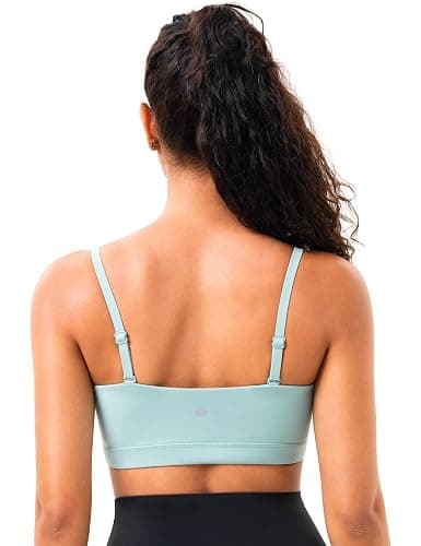 YUNOGA Womens Adjustable Spaghetti Thin Strap Sports Bra Square Neck Padded Wireless Workout Yoga Bra thumbnail 3