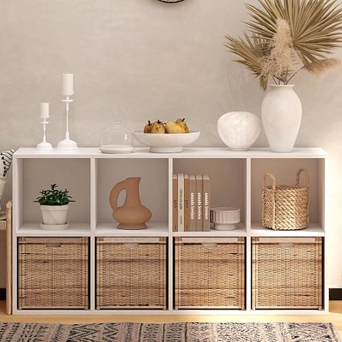 NewBeth Wooden Cube Storage Organizer with Closed Back Panel,White Shelf Heavy Duty Cubby Storage Organizer with Compartments for Living,Display Shelf,Bookshelf (White, 8-Cube) - White - 8-Cube - Image 1