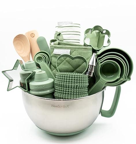 Ultimate Baking Kit for Kids - Kids Baking Set with Child Sized Utensils - Includes Apron, Oven Mitts, Silicone Mats & Liners - Perfect Cooking Set for Ages 6-12 - Gift for Children Green - Image 1