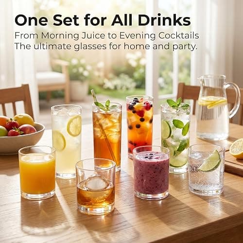 Meolibour® Acrylic Drinking Glasses Set of 8, 14oz Rocks & 20oz Water Cups, Unbreakable Plastic Drinkware, Clear Kitchen Tumblers for Home Outdoors, Reusable, BPA-Free, Top-Rack Dishwasher Safe thumbnail 7