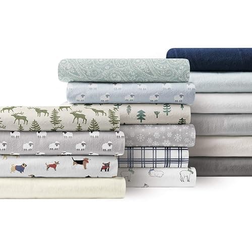 Brielle Home Flannel Sheet Set Cotton Soft Warm & Cozy Modern Chic with Elastic Deep Pockets, Full, Sheep Light Grey thumbnail 3