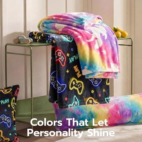 Joiedomi Glow in The Dark Gaming Blanket Gamer Gifts for Boys Age 2 3 4 5 6 7 8 9 10 11 12 Year Old, Soft Cozy Flannel Kids Throw Blanket, Birthday Bedroom Decor Grey 50"×60" thumbnail 9