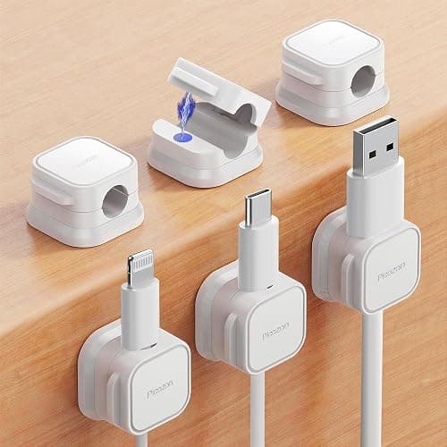 Picozon 6 Pack Magnetic Cable Clip Organizer Cord Holder, Picozon Adhesive Cable Management, Wire Phone USB Charger Cable Holder Keeper Organizer for Car, Office Home Desktop, Wall, Night Table - Image 1
