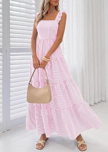 PRETTYGARDEN Womens 2026 Summer Casual Maxi Dresses Striped Square Neck Sleeveless Boho Flowy Sundress Beach Vacation Clothes thumbnail 7