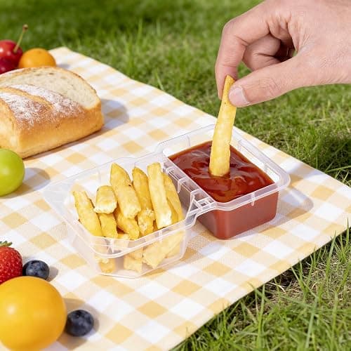 Sxueg Snack Containers with Lids, Thick 8 oz Small Plastic Snack Boxes 2 Compartments for Portion Control and Meal Prep Lunch Food Sauce Containers for On-the-Go Meal, Camping, Travel, Office, 12 Sets thumbnail 6