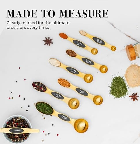 Magnetic Measuring Spoons Set – Stainless Steel Gold Measuring Spoons for Cooking and Baking – Cute and Durable Gold Kitchen Accessories - Great for Gifting thumbnail 5