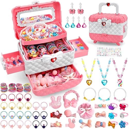 Kids Jewelry Kit Girls Toys, 153pcs Girls Dress Up Play Jewelry Set Kids Toys with Necklaces Bracelets Rings Earrings Hair Accessories and Storage Box, Christmas Birthday Gifts for 3-8 Year Old Girl - Image 1