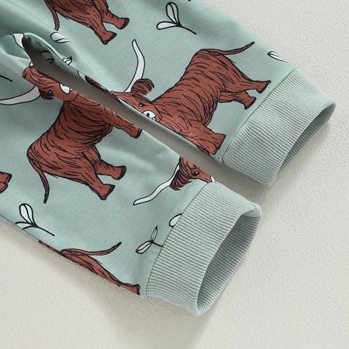 KtwHarnu Western Baby Boy Girl Outfit Cow Print Long Sleeve Crewneck Sweatshirt Elastic Waist Pants Set Fall Winter Clothes thumbnail 7