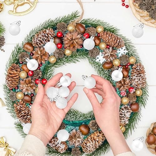24 Count Mini White Ornaments for Mini Christmas Tree, Small Shatterproof Christmas Tree Ornaments Balls Party Decorations, 1.2 Inch thumbnail 7
