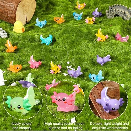 GGSTDDUP 70 Pcs Mini Resin Axolotl, Tiny Axolotl Miniature Figures Toy Mini Axolotl Charm Ornament for Fairy Garden Landscape Aquarium Birthday Christmas Party Decoration (7 Colors) thumbnail 4