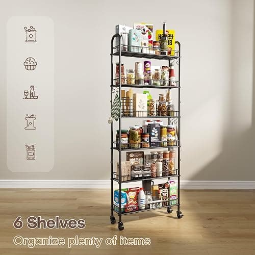 Qiaoxuan Slim Rolling Storage Cart with Wheels, Metal 6 Tier Mobile Shelving Unit Organizer Kitchen Utility Cart for Office Bathroom Kitchen Laundry Room Narrow Places (6inches) thumbnail 8