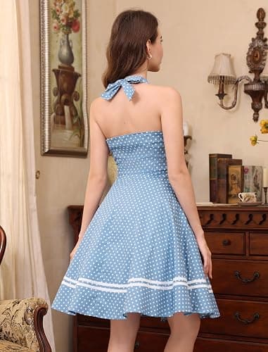 1950s Dresses for Women Vintage Retro Cocktail Party Swing Dresses Halter Floral Rockabilly 50s Polka Dot Pin up Dress thumbnail 5