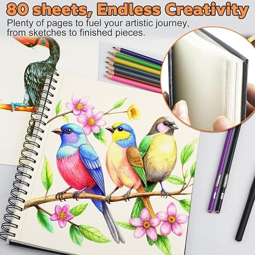 Joibabe 5.5" x 8.5" Sketch Book ，2 Pack 80-Sheets (68lb/100gsm)，Double-Sided Hardbound Sketchbook, Spiral Bound,Acid Free Paper Painting Drawing Writing Sketching Pad for Kids Adult Teens Girls Boys thumbnail 7
