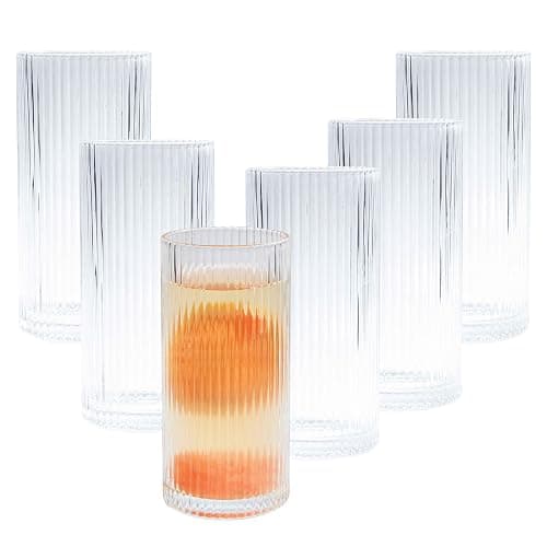 Eden & Willow Striped Highball Glasses | Durable and Stylish, Tumblers for Cocktails, Hot and Cold Drinks (Set of 6, 350ml) thumbnail 7