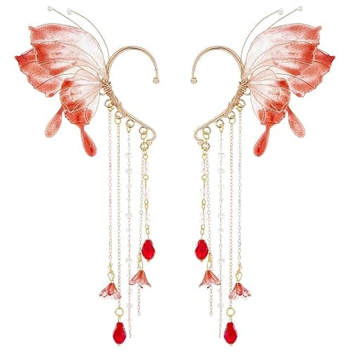 FRESHME Butterfly Elf Ear Cuffs - Fairy Ear Cuffs with Tassel Non Pierced Mermaid Ears for Women Renaissance Accessories - Image 1