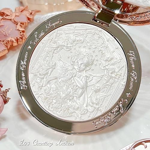 Flower Knows Little Angel Embossed Highlighter - Moonlight White Highlighter Powder,Long-Lasting Moonlight Glow,Creamy White&Subtle Warm Shimmer,Velvet & Weightless Finish(L03 Chanting Anthem) thumbnail 7