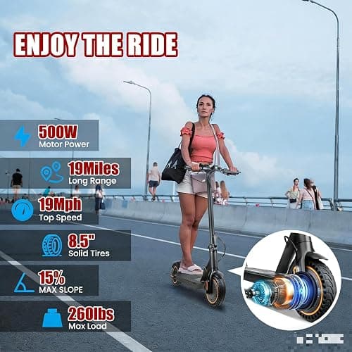 Electric Scooter for Adults, 8.5" Solid Tires, 350/500W Motor, 16/19MPH Max Speed & 12/21 Miles Range, Portable Foldable E-Scooter with Smart APP, Cruise Control, Dual-Brake System（Two Models） thumbnail 2